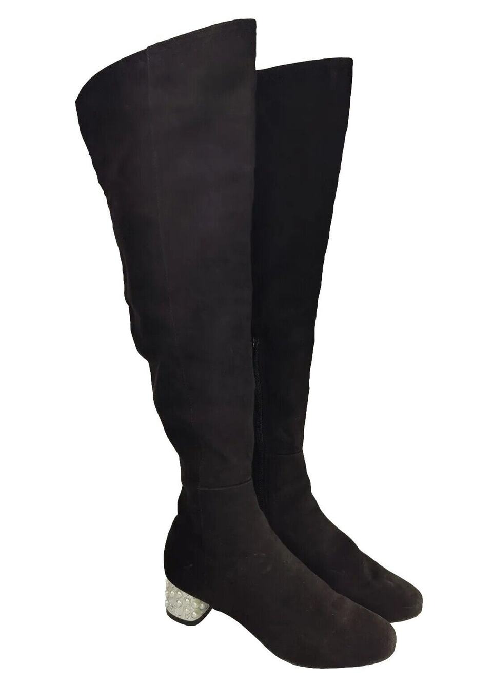 Black Vintage Y2K Betsy Johnson Knee High Pearl Boots Sz 7